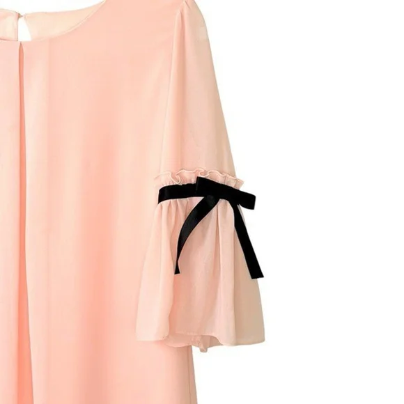 Y2K Ally B. Dainty Feminine Pink PolyChiffon Dress S Bow Bell Sleeve Fairy - Picture 4 of 10